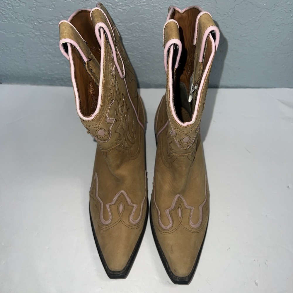 Masterson Boot Company RB7472 Women's Leather Cowboy Tan/Pink‎ Boots Size 7 - Picture 2 of 10